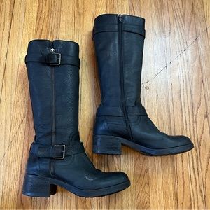 Vera Wang Sz 8 Women Italy Zip Up Riding Boots Shoes Black Leather Buckle